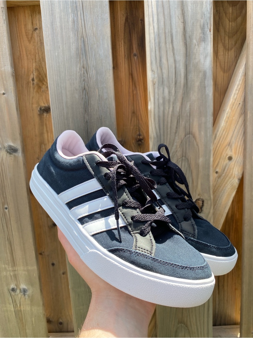 adidas Black and White Low-Top Sneakers with Pink Lining